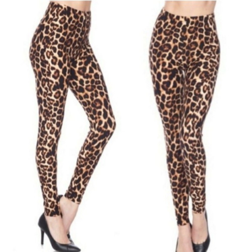 Tan Leopard Print Brushed Leggings
